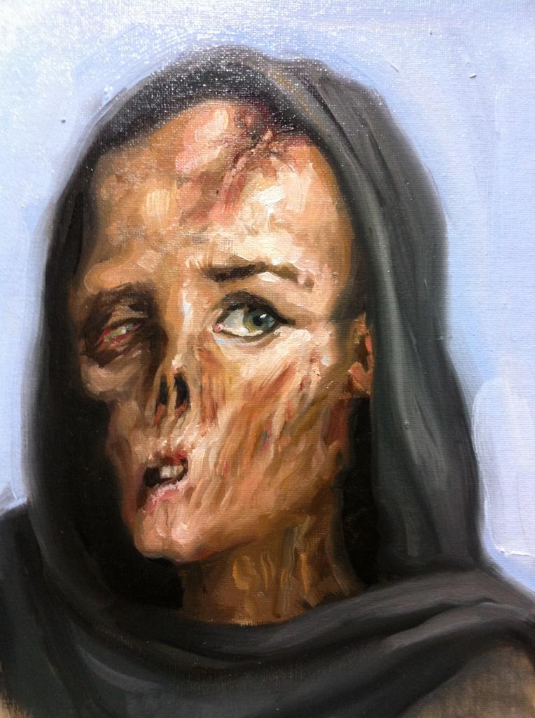 Dedication — a face marked by suffering